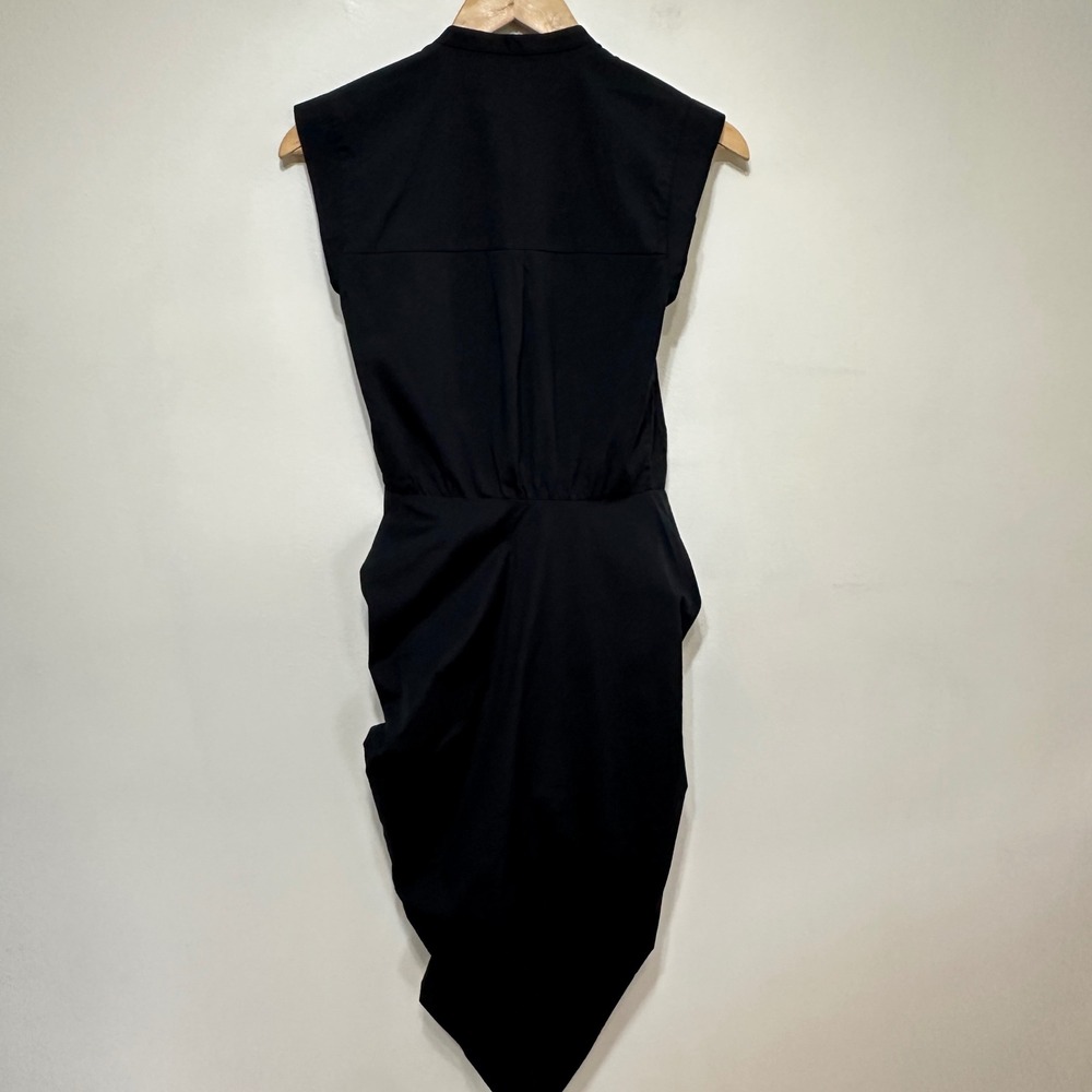 Veronica Beard Ruched Poplin Shirtdress Women 0 Black Cotton Asymmetric Midi - Picture 11 of 14